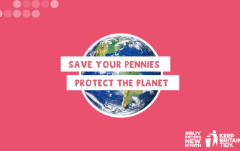 Buy Nothing New Month "Save your pennies. Protect the planet".