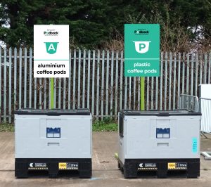 two Podback collection containers at a recycling and household waste site