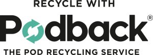 Podback logo, reads, "Recycle with Podback the pod recycling service".